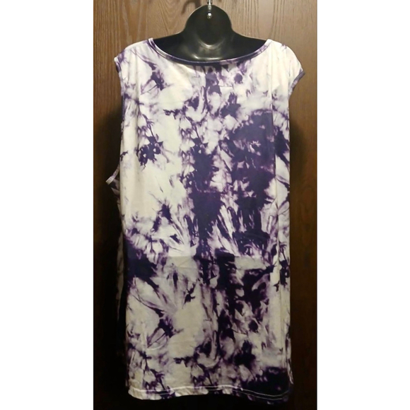 Women's Plus 5XL Tie Dye V-Neck Sleeveless Tunic Top Purple White (JC255) - Picture 7 of 7